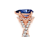 Rose gold Pear Cut Blue Sapphire  Halo Twist Band Solitaire Prong Setting Ring_29