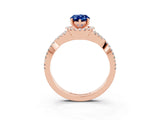 Rose gold Pear Cut Blue Sapphire Halo Twist Band Solitaire Prong Setting Ring_3