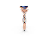 Rose gold Pear Cut Blue Sapphire  Halo Twist Band Solitaire Prong Setting Ring_44