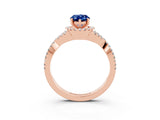 Rose gold Pear Cut Blue Sapphire  Halo Twist Band Solitaire Prong Setting Ring_45