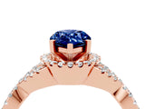 Rose gold Pear Cut Blue Sapphire  Halo Twist Band Solitaire Prong Setting Ring_46