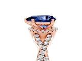 Rose gold Pear Cut Blue Sapphire  Halo Twist Band Solitaire Prong Setting Ring_47