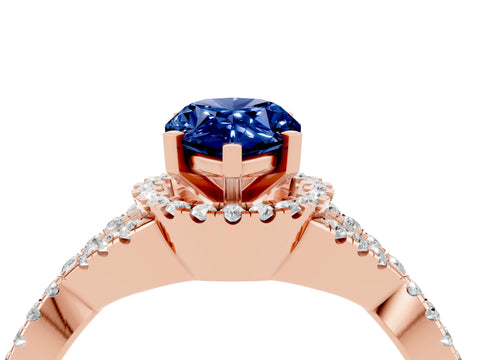 Rose gold Pear Cut Blue Sapphire Halo Twist Band Solitaire Prong Setting Ring_4