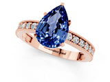 Rose gold Pear Cut Blue Sapphire Milgrain Pavé Engagement Ring with Four-Prong Setting_1