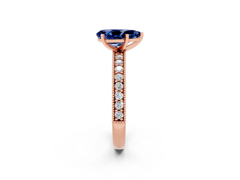 Rose gold Pear Cut Blue Sapphire Milgrain Pavé Engagement Ring with Four-Prong Setting_2
