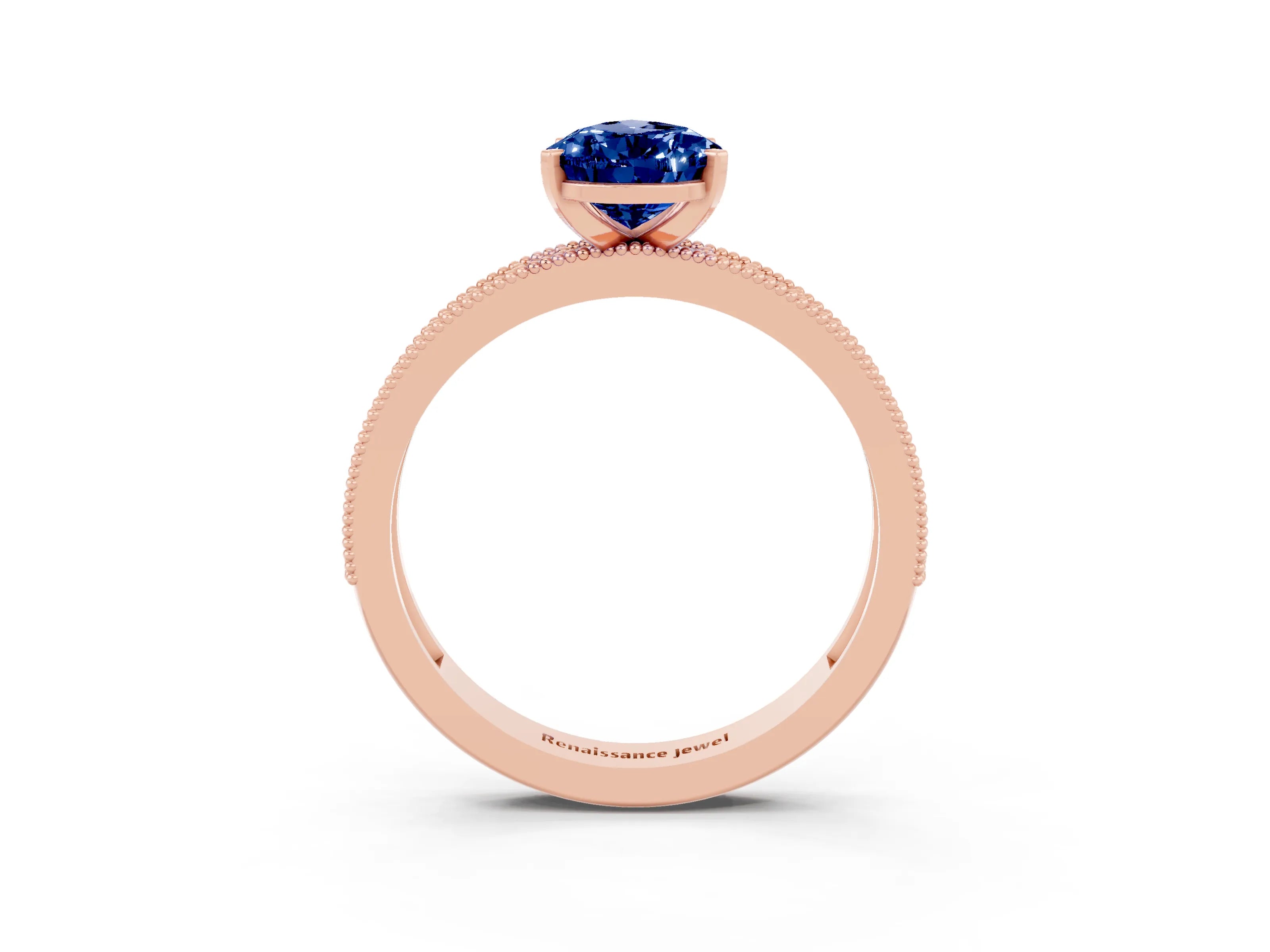 Rose gold Pear Cut Blue Sapphire Milgrain Pavé Engagement Ring with Four-Prong Setting_3
