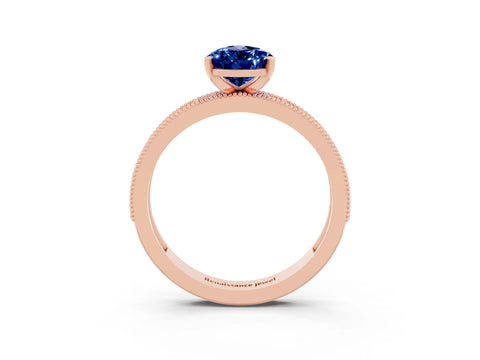 Rose gold Pear Cut Blue Sapphire Milgrain Pavé Engagement Ring with Four-Prong Setting_3