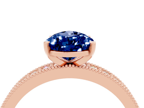 Rose gold Pear Cut Blue Sapphire Milgrain Pavé Engagement Ring with Four-Prong Setting_4