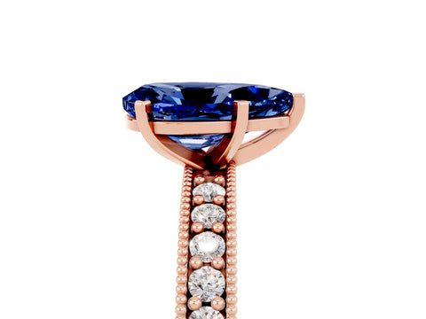 Rose gold Pear Cut Blue Sapphire Milgrain Pavé Engagement Ring with Four-Prong Setting_5