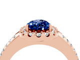 14K Rose Gold 1.78 Carat Pear Blue Sapphire Pavé Halo Ring with Four-Prong Setting