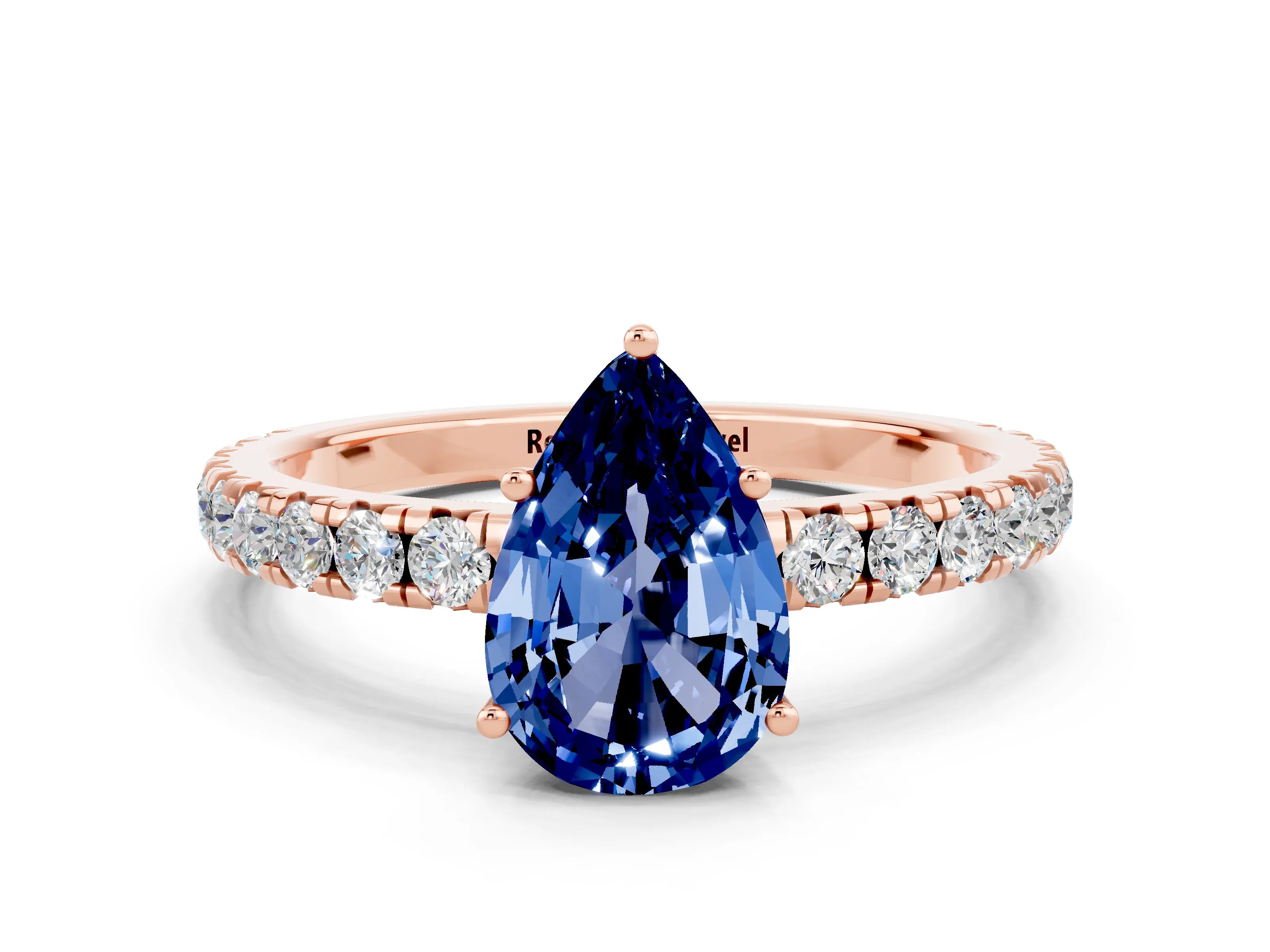Rose gold Pear Cut Blue Sapphire Pavé Solitaire Engagement Ring with Four-Prong Setting_12
