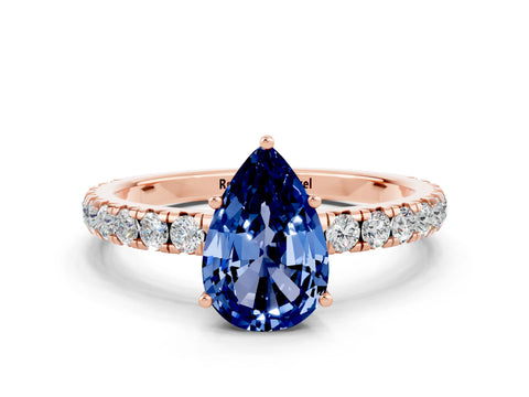 Rose gold Pear Cut Blue Sapphire Pavé Solitaire Engagement Ring with Four-Prong Setting_12