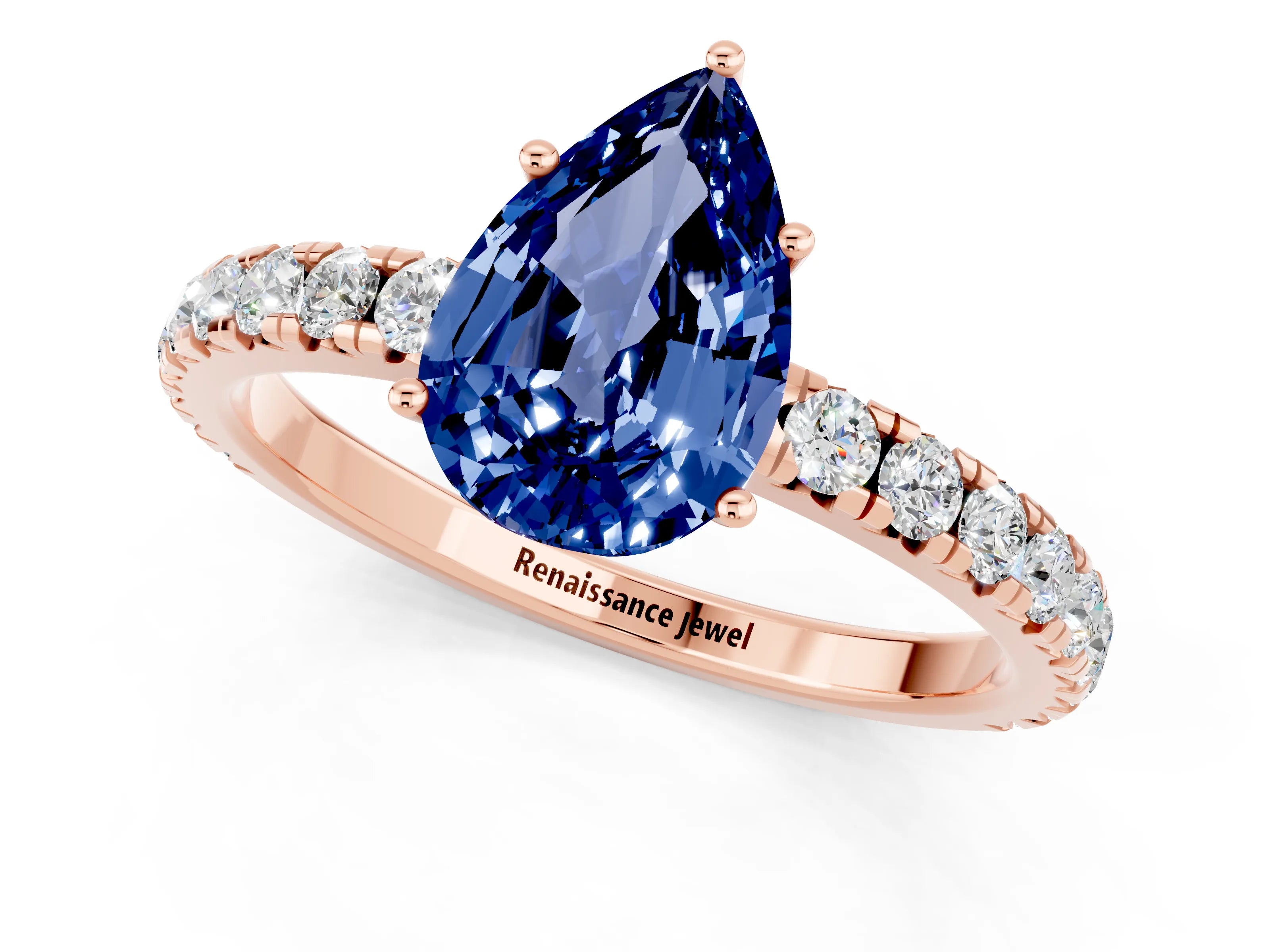Rose gold Pear Cut Blue Sapphire Pavé Solitaire Engagement Ring with Four-Prong Setting_13