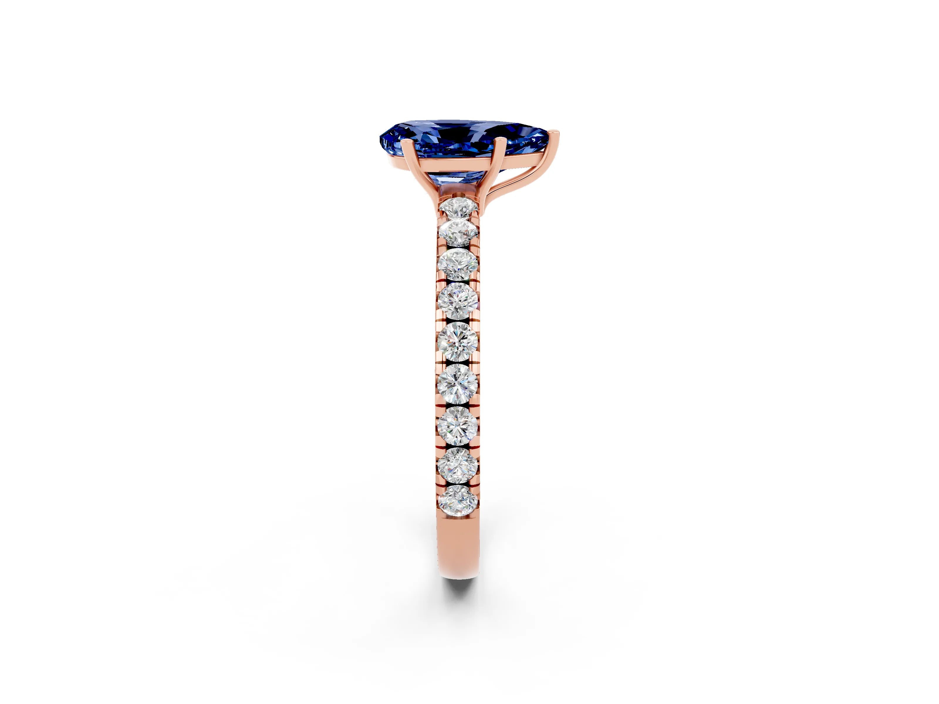 Rose gold Pear Cut Blue Sapphire Pavé Solitaire Engagement Ring with Four-Prong Setting_14