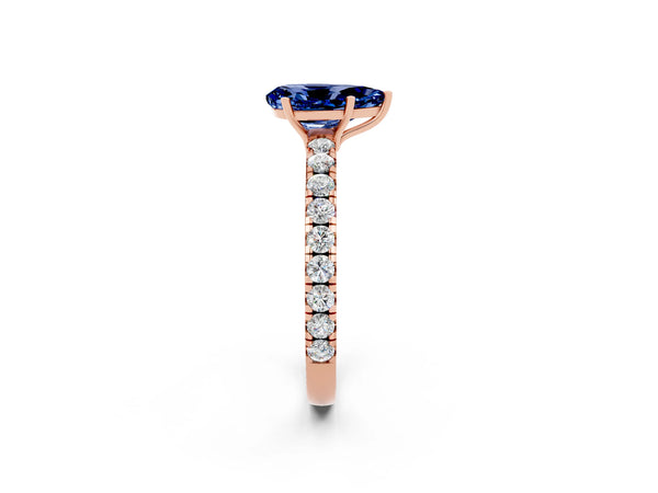 Rose gold Pear Cut Blue Sapphire Pavé Solitaire Engagement Ring with Four-Prong Setting