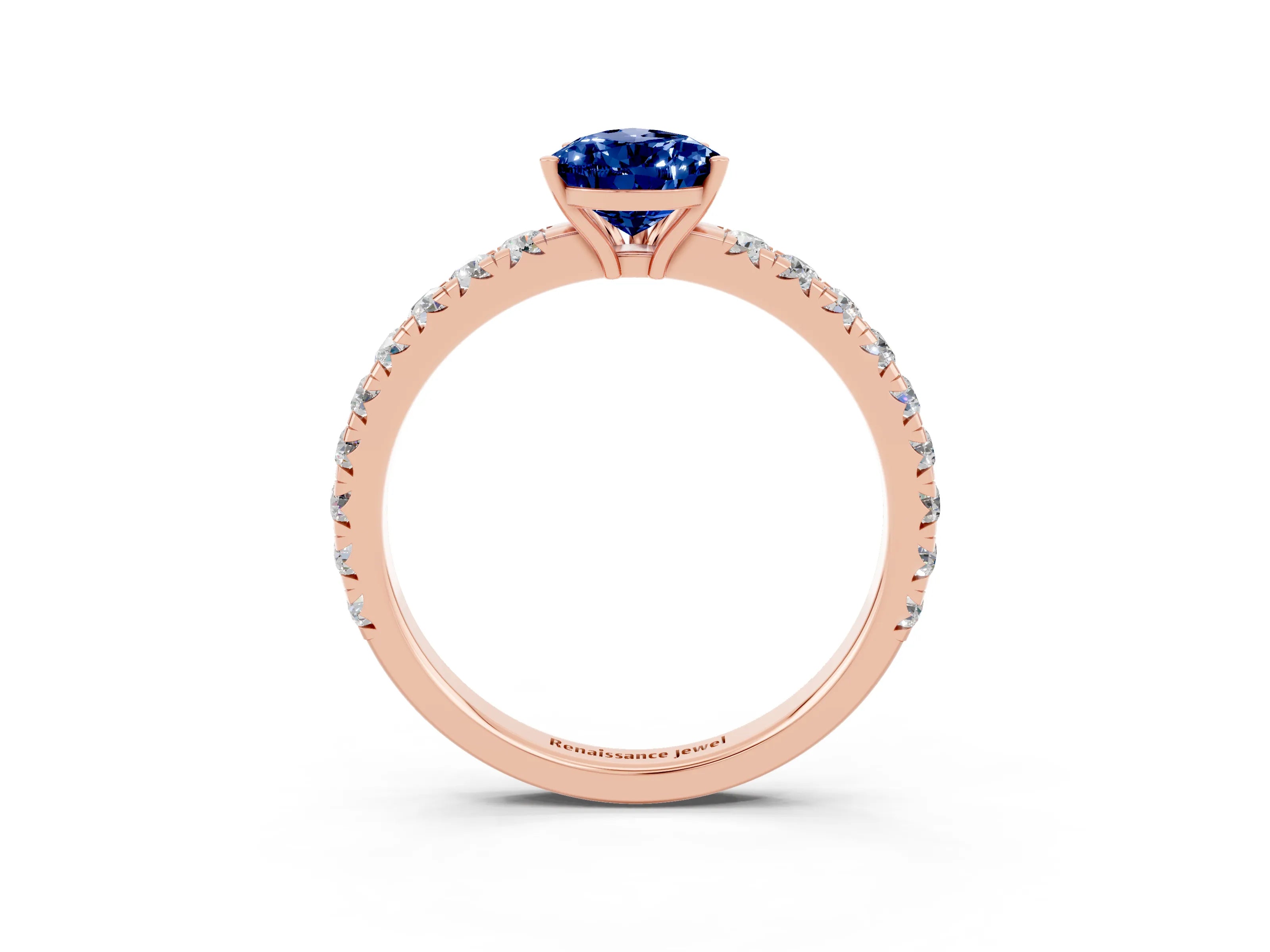 Rose gold Pear Cut Blue Sapphire Pavé Solitaire Engagement Ring with Four-Prong Setting_15