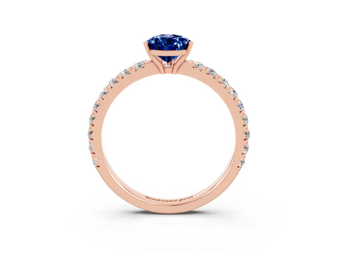 Rose gold Pear Cut Blue Sapphire Pavé Solitaire Engagement Ring with Four-Prong Setting_15