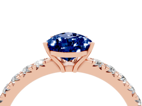 Rose gold Pear Cut Blue Sapphire Pavé Solitaire Engagement Ring with Four-Prong Setting_16