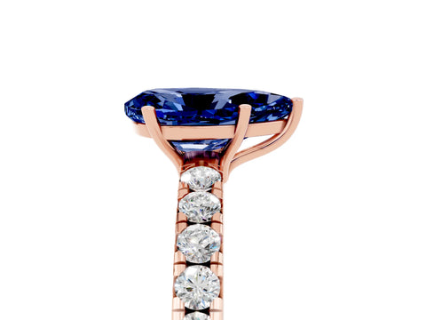 Rose gold Pear Cut Blue Sapphire Pavé Solitaire Engagement Ring with Four-Prong Setting_17