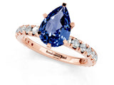 Rose gold Pear Cut Blue Sapphire Pavé Solitaire Ring with Round Band and Prong Setting_25