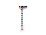 Rose gold Pear Cut Blue Sapphire Pavé Solitaire Ring with Round Band and Prong Setting_26