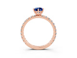Rose gold Pear Cut Blue Sapphire Pavé Solitaire Ring with Round Band and Prong Setting_27