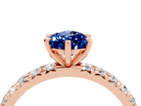 Rose gold Pear Cut Blue Sapphire Pavé Solitaire Ring with Round Band and Prong Setting_28