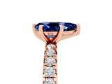 Rose gold Pear Cut Blue Sapphire Pavé Solitaire Ring with Round Band and Prong Setting_29