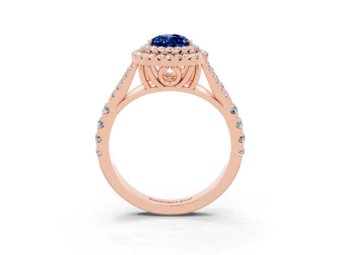 Rose gold Pear Cut Blue Sapphire Pavé Split Shank Double Halo Engagement Ring_3