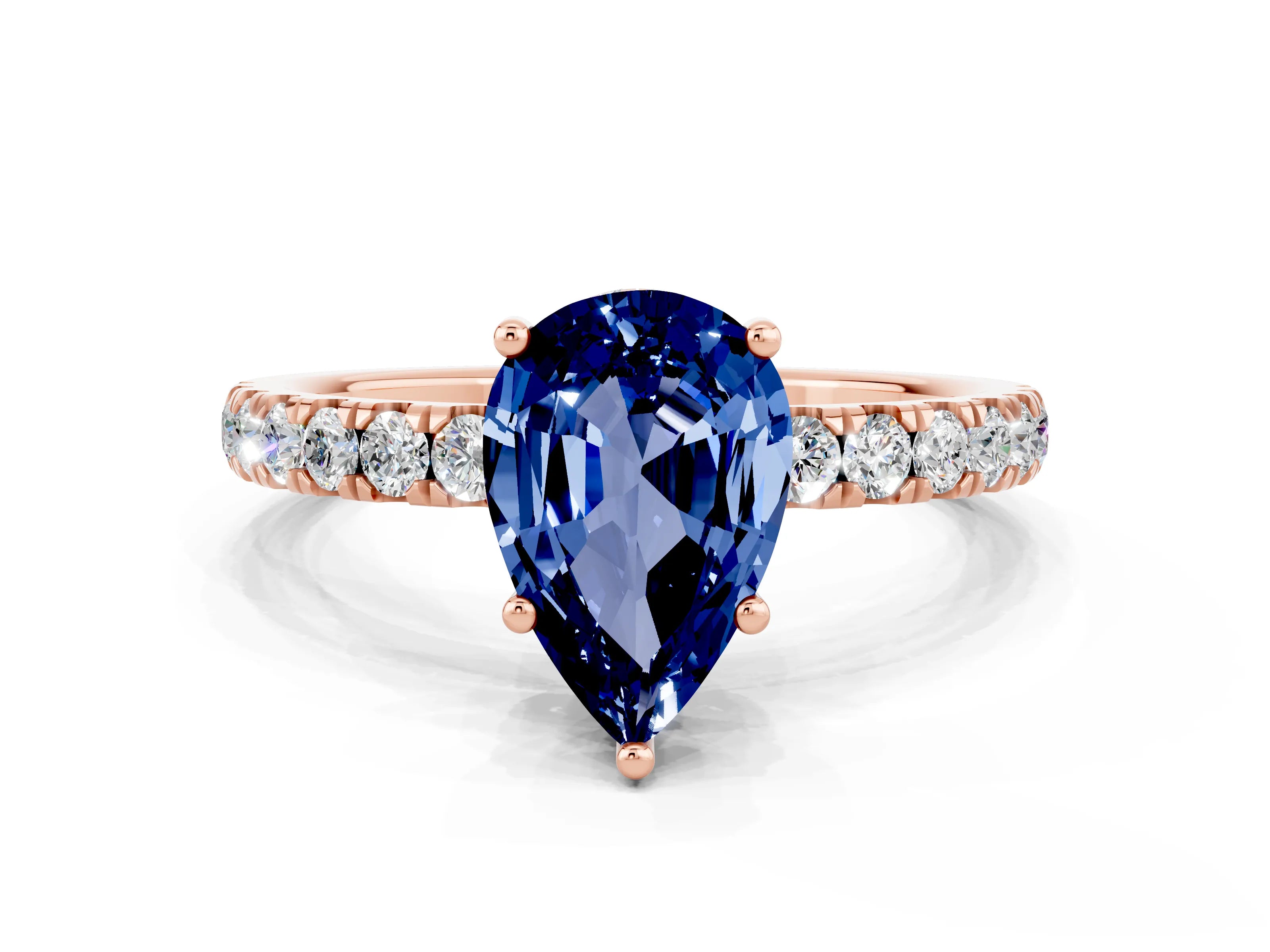 Rose gold Pear Cut Blue Sapphire Pave Band Solitaire Ring with Four-Prong Setting_24