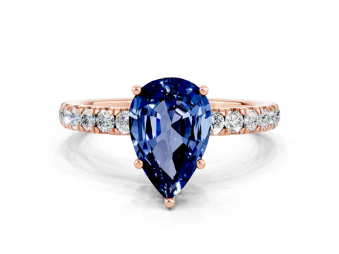 Rose gold Pear Cut Blue Sapphire Pave Band Solitaire Ring with Four-Prong Setting_24