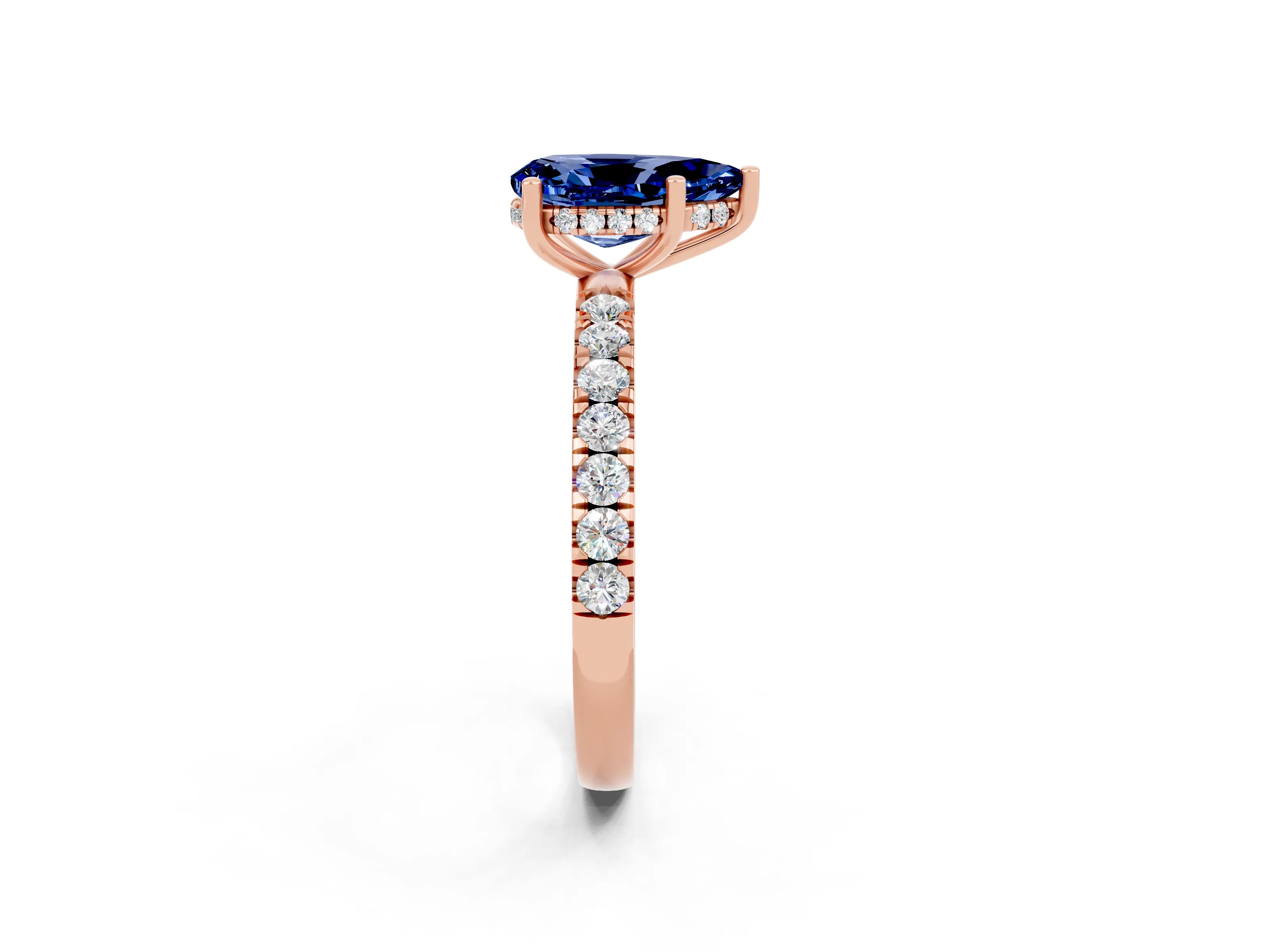 Rose gold Pear Cut Blue Sapphire Pave Band Solitaire Ring with Four-Prong Setting_26
