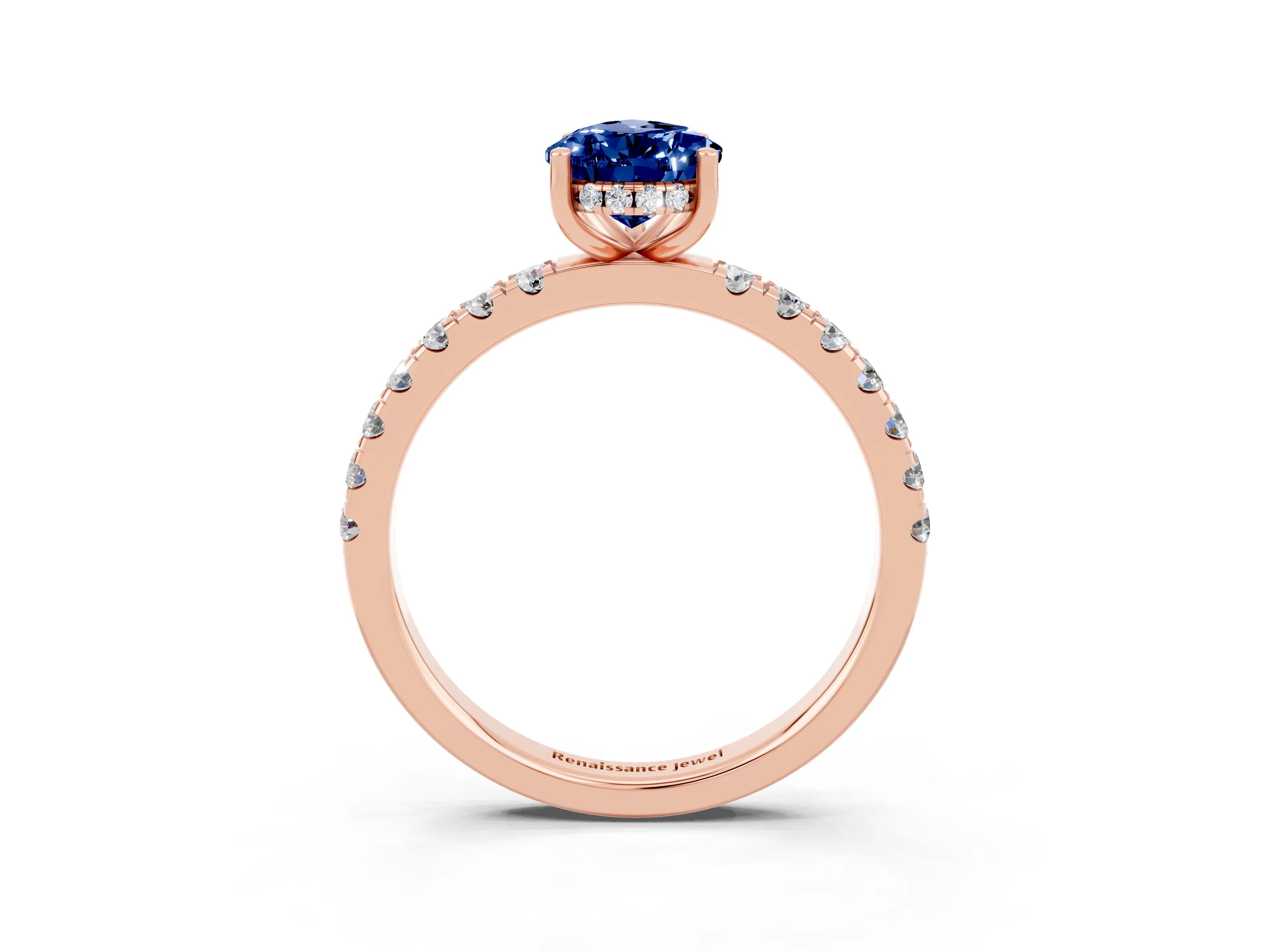 Rose gold Pear Cut Blue Sapphire Pave Band Solitaire Ring with Four-Prong Setting_27