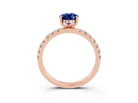 Rose gold Pear Cut Blue Sapphire Pave Band Solitaire Ring with Four-Prong Setting_27