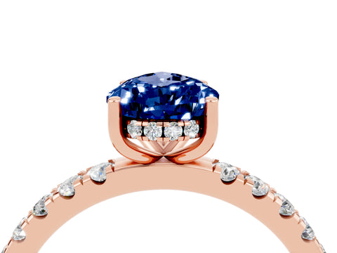 Rose gold Pear Cut Blue Sapphire Pave Band Solitaire Ring with Four-Prong Setting_28