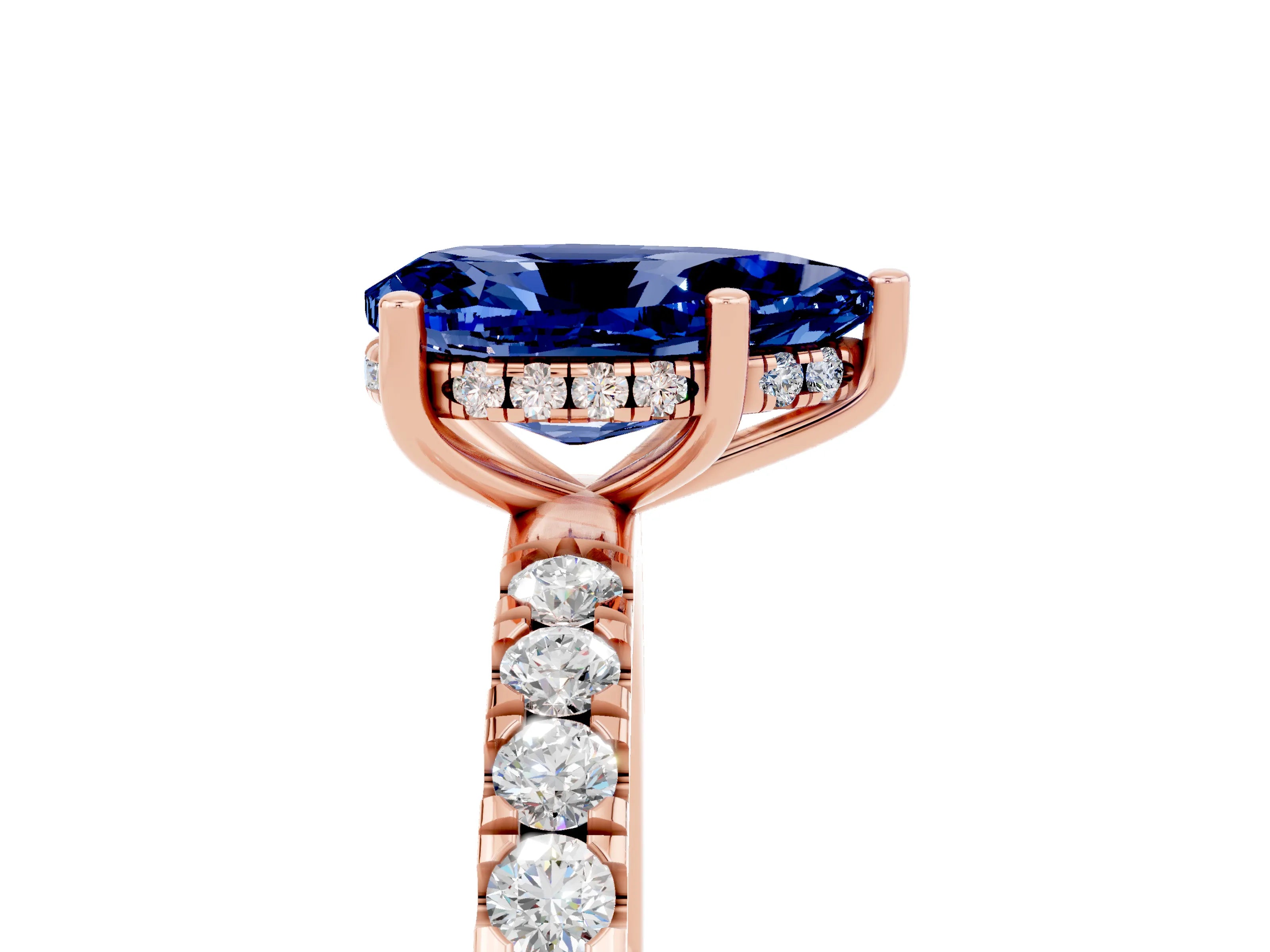 Rose gold Pear Cut Blue Sapphire Pave Band Solitaire Ring with Four-Prong Setting_29