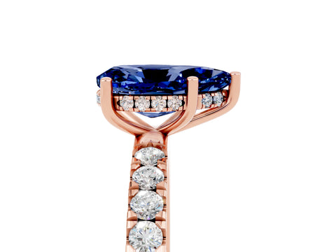 Rose gold Pear Cut Blue Sapphire Pave Band Solitaire Ring with Four-Prong Setting_29