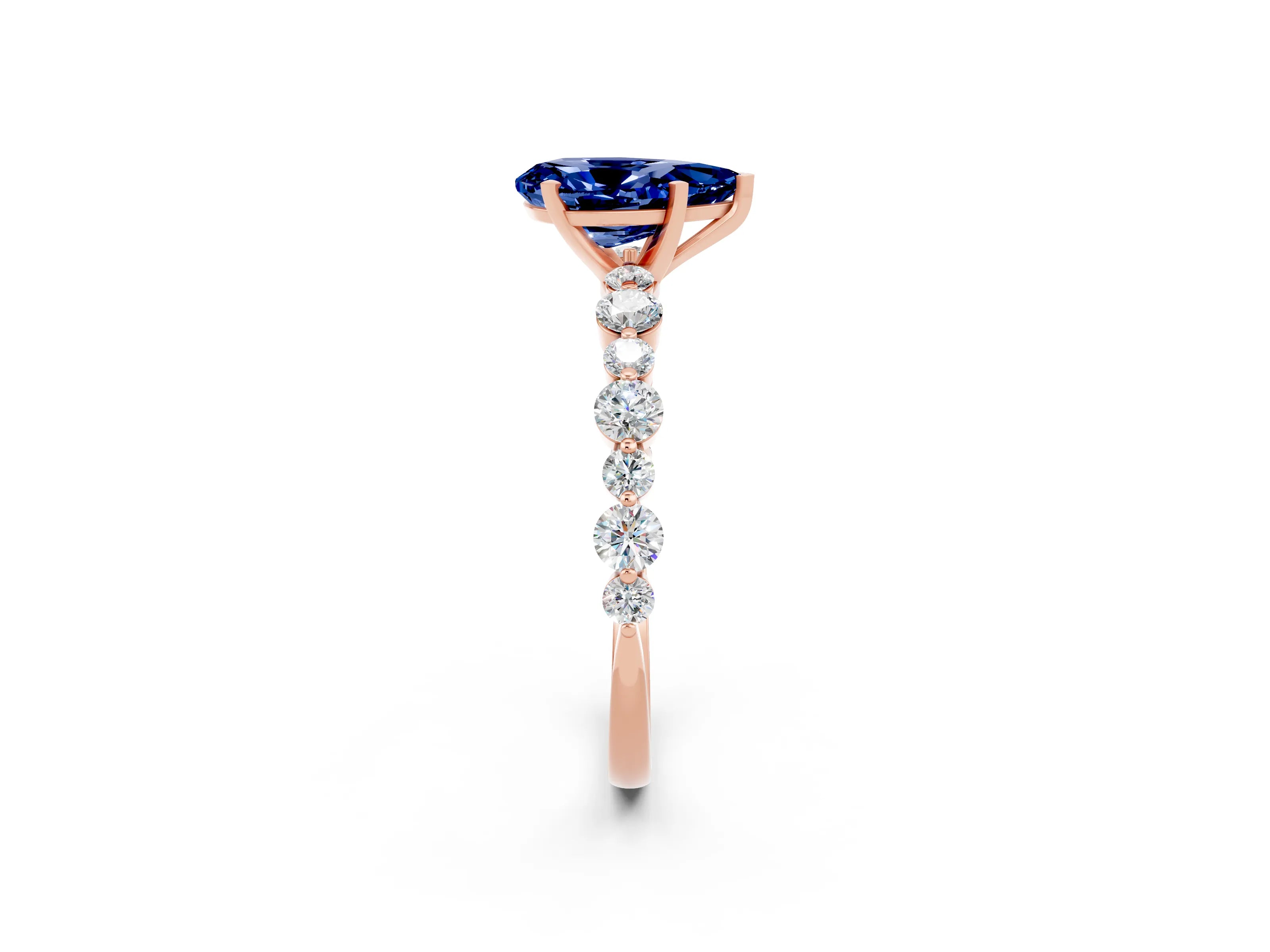 Rose gold Pear Cut Blue Sapphire Prong Set Engagement Ring with Pavé Band_2