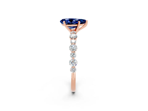 Rose gold Pear Cut Blue Sapphire Prong Set Engagement Ring with Pavé Band_2