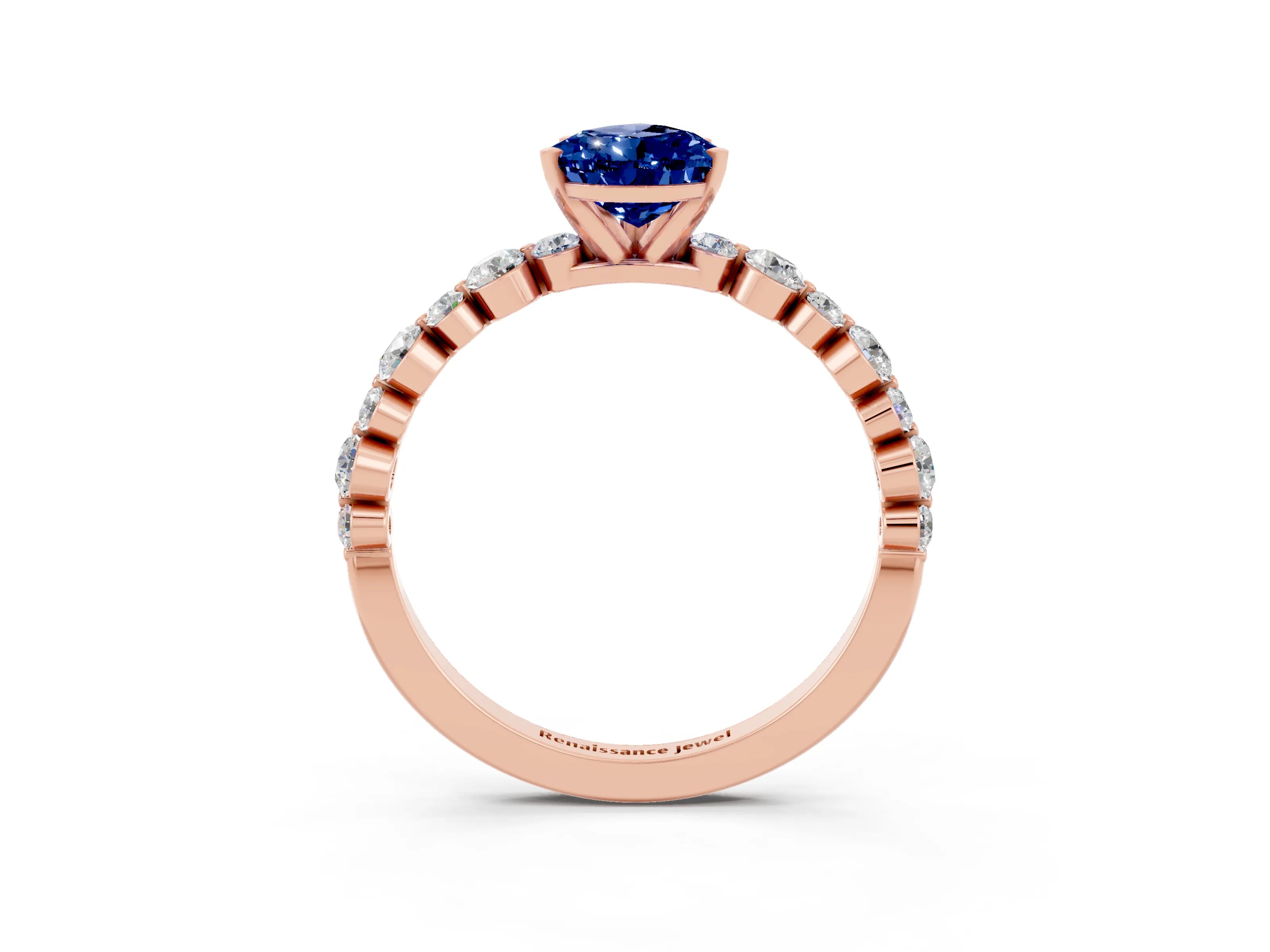 Rose gold Pear Cut Blue Sapphire Prong Set Engagement Ring with Pavé Band_3