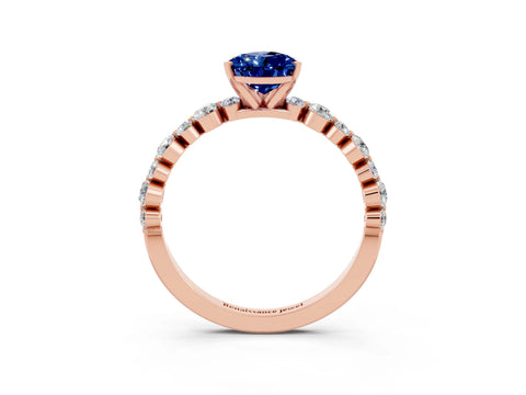 Rose gold Pear Cut Blue Sapphire Prong Set Engagement Ring with Pavé Band_3