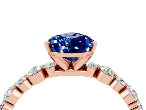 Rose gold Pear Cut Blue Sapphire Prong Set Engagement Ring with Pavé Band_4