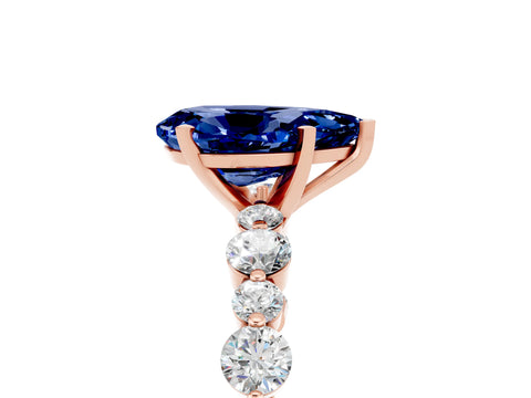 Rose gold Pear Cut Blue Sapphire Prong Set Engagement Ring with Pavé Band_5