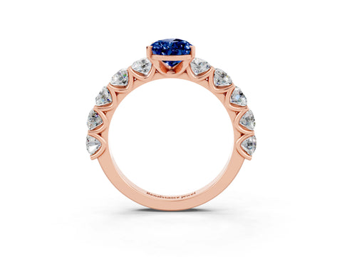 Rose gold Pear Cut Blue Sapphire Prong Setting with Side Stones on a Pave Band_3