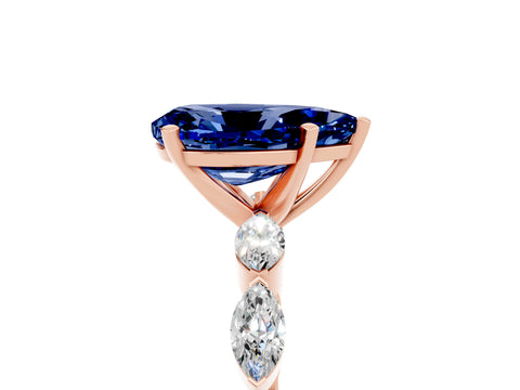 Rose gold Pear Cut Blue Sapphire Ring with Marquise Side Stones and Prong Setting_5