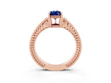 Rose gold Pear Cut Blue Sapphire Ring with Milgrain Pavé Band and Four-Prong Setting_15