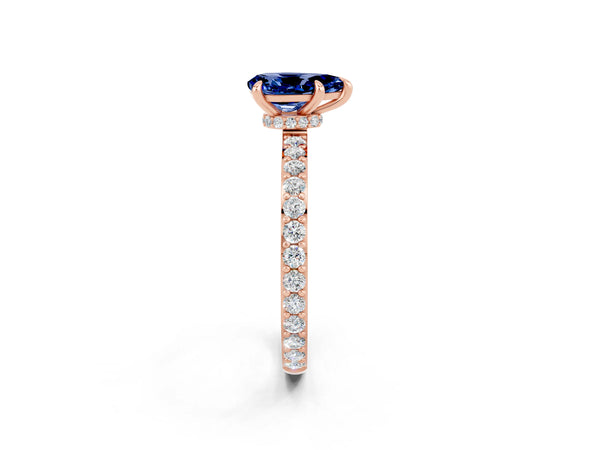 Rose gold Pear Cut Blue Sapphire Pavé Engagement Ring with Round  Accents and Prong Setting