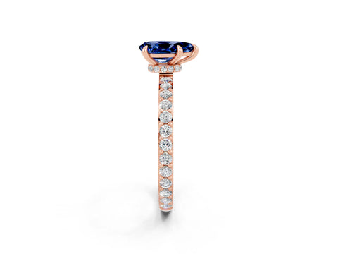 Rose gold Pear Cut Blue Sapphire Ring with Pavé Band and Four-Prong Setting_2