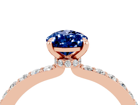 Rose gold Pear Cut Blue Sapphire Ring with Pavé Band and Four-Prong Setting_4