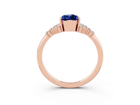 Rose gold Pear Cut Blue Sapphire Ring with Side Stones and Four-Prong Setting_39